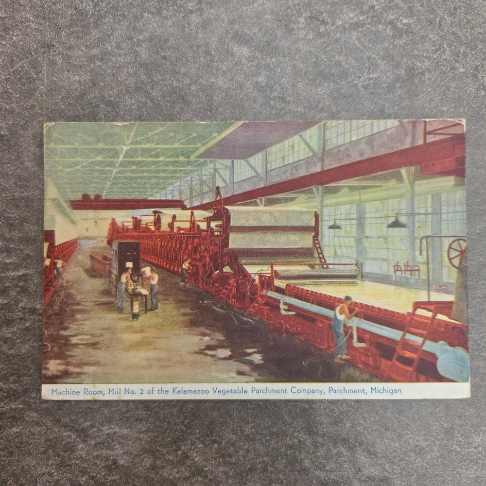 Vintage Kalamazoo Vegetable Parchment Company Machine Room Postcard Mill No 2